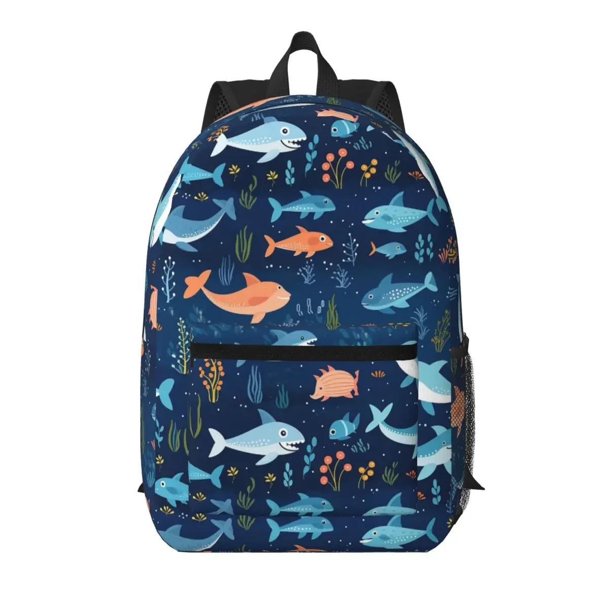 Cartoon Fish Shark And Aquatic Plants Student Backpack School Bag Hiking Travel Daypack for Boys Girls Bookbag Shoulder Bags