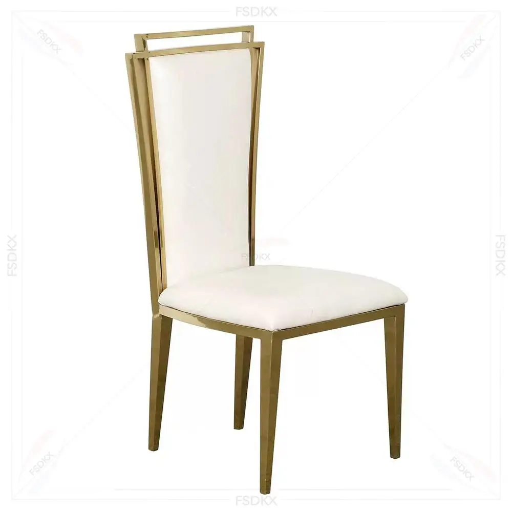 Popular European Luxury Upholstered Dinning Chairs Throne Metal Stainless Steel Gold Leg Wedding Hotel Chair