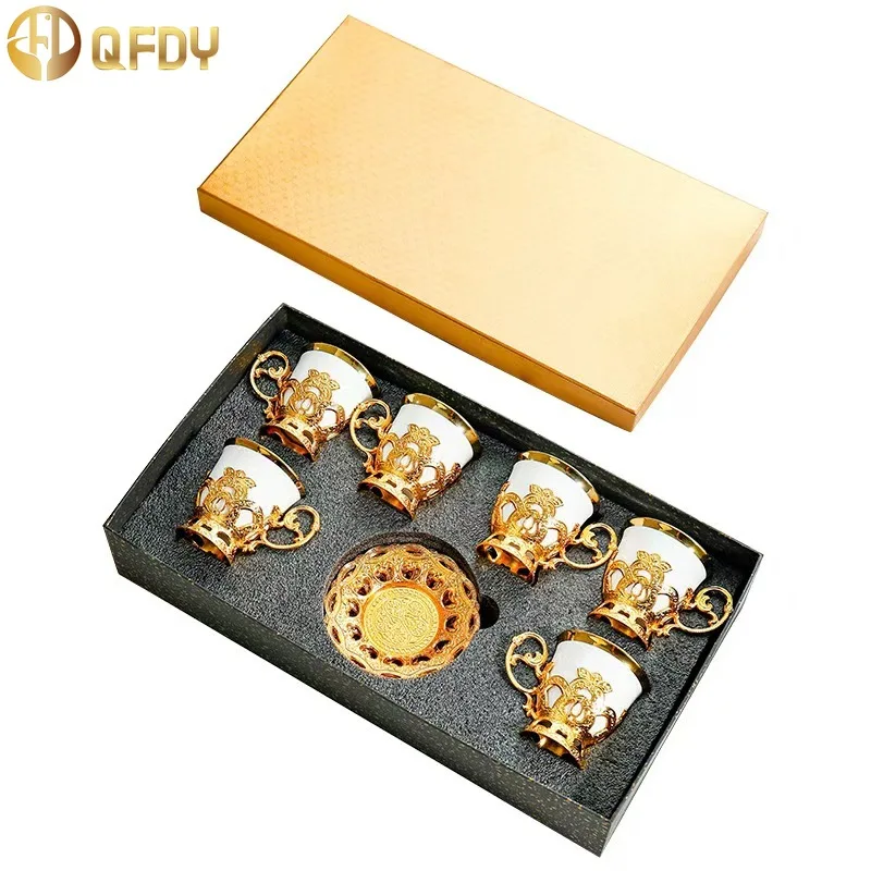 

electroplated coffee cup set gift box Low cup European Gold Rim set cup and saucer six cups six plates