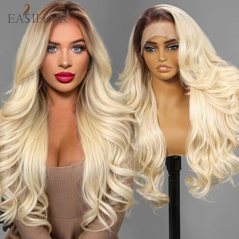 EASIHAIR 13*6 Lace Front Synthetic Wigs for Women 26 Inch Long Wavy Curly Blonde Wigs With Baby Hair Natural Hairline Free Part