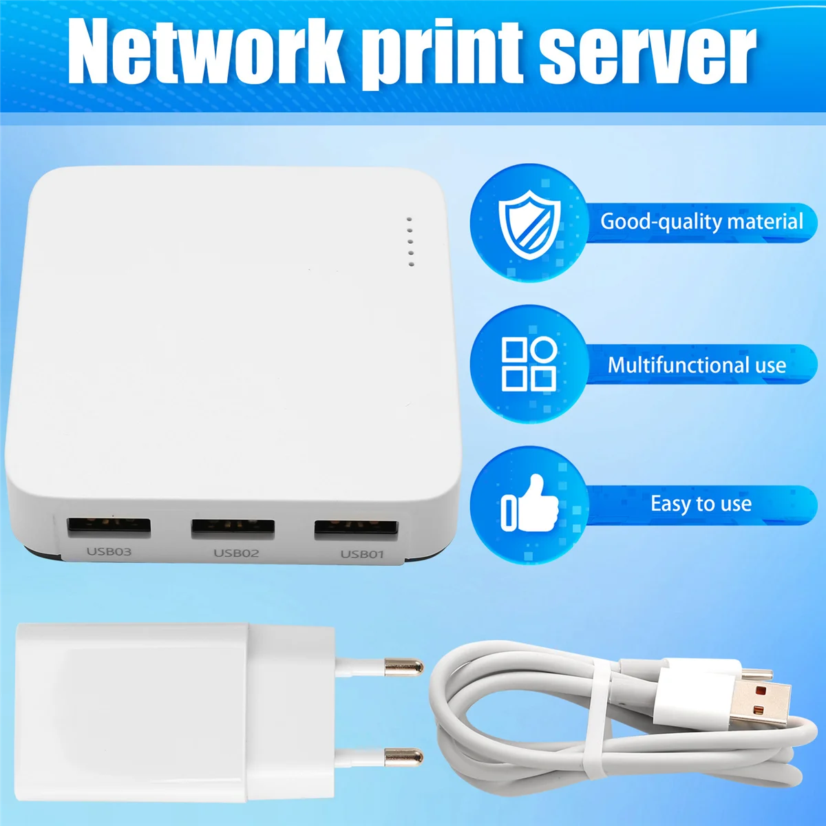 New Wired Print Server Connects 3 USB Printers At the Same Time Sharer Standard 100M Network for WIFI/BT4.0 EU PLUG