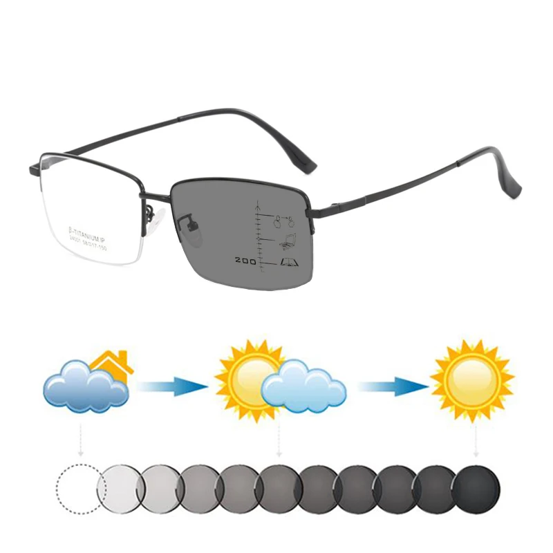 

Widen Enlarge Fat Man Semirim Titanium Photochromic Progressive Reading Sunglasses Hyperopia Multifocals Sunnies Look Near Far