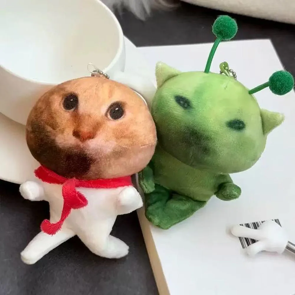 Green alien cat plush doll funny creative changeable shape pendant rag doll for bag decoration