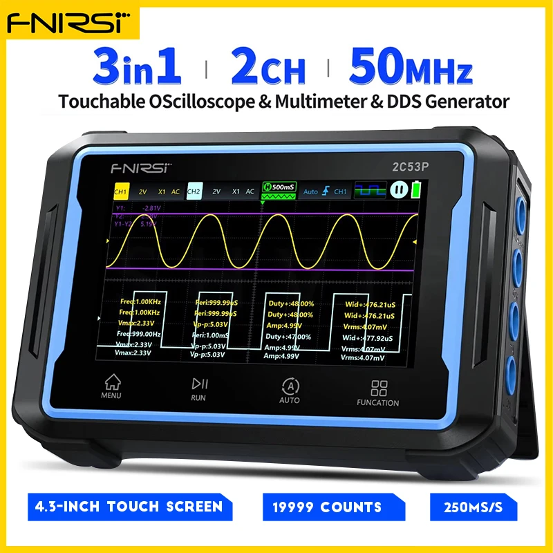 FNIRSI 2C53P Touch Screen Digital Oscilloscope+Multimeter+Signal Generator 3IN1 Dual Channel 50MHZ Automatic Osciloscópio Tools