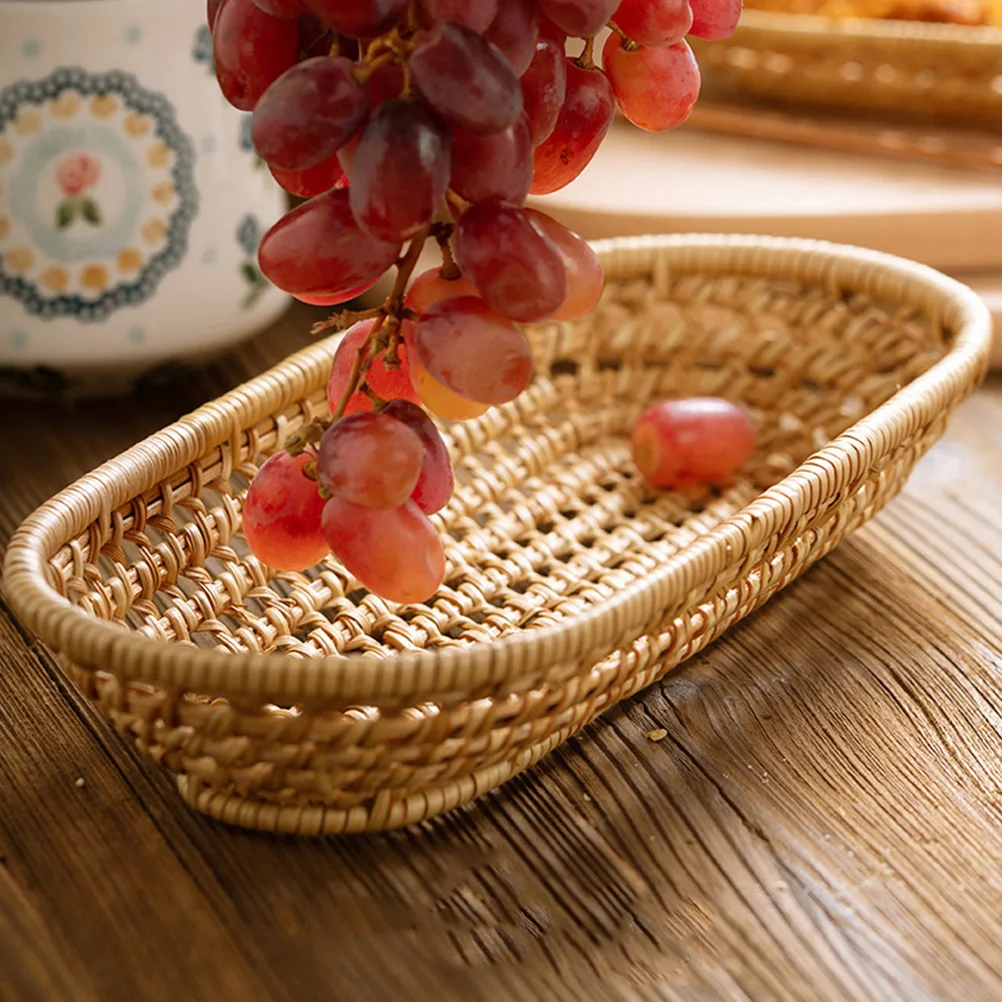 

Chopstick Box Fruit Basket Woven Rattan Kitchen Storage Tray Natural Decorative Basket Photo Prop Gift