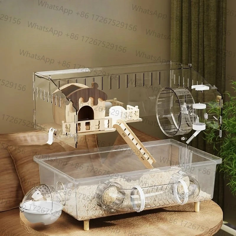 Transparent Acrylic Hamster Cage Large Luxury Villa Anti-Chew Tunnels Golden Syrian Habitat Durable Gerbil House Rodent Home
