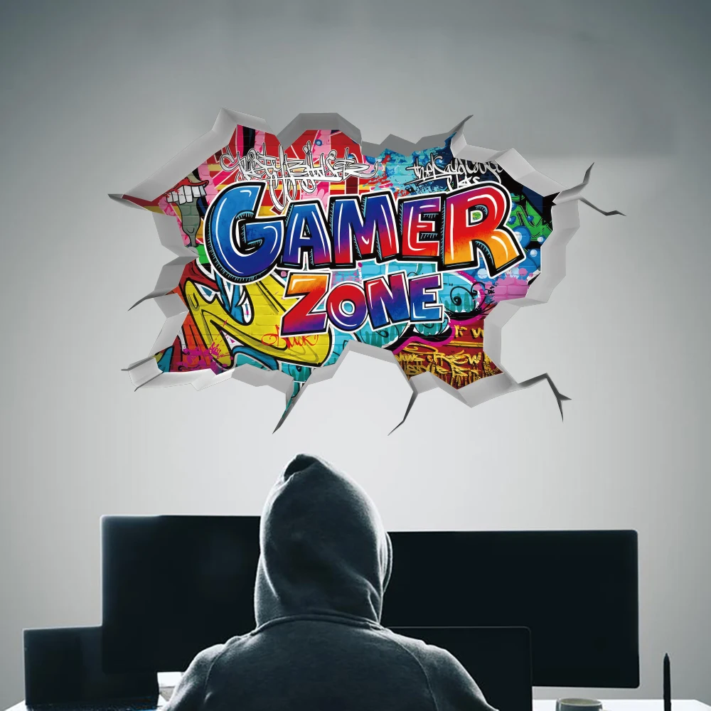Large 3D Game Zone Wall Sticker  Boys Room Video Game Gamer Controller Wall Decal Kids Playroom Decor