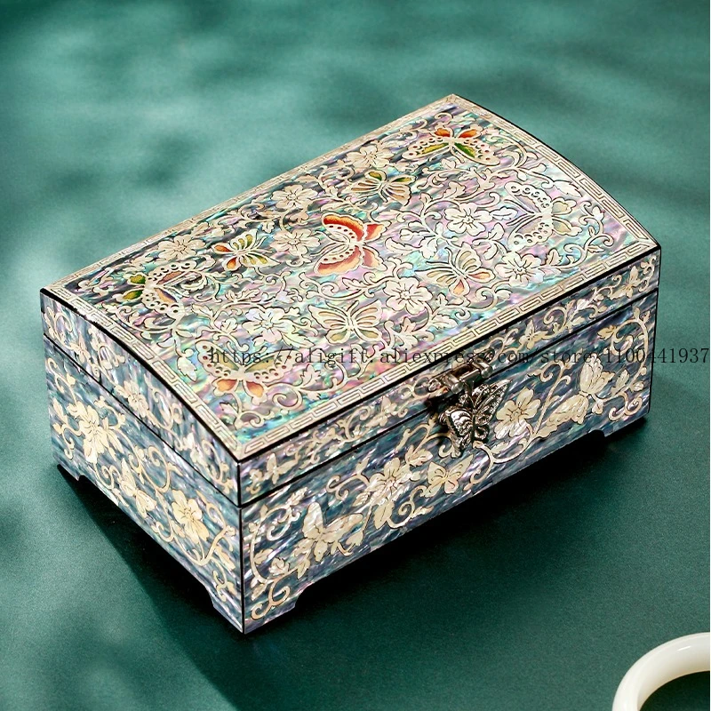 

Органайзер для ювелирных изделий в античном стиле, деревянная шкатулка с инкрустацией перламутром, многофункциональный футляр для ювелирных изделий для часов