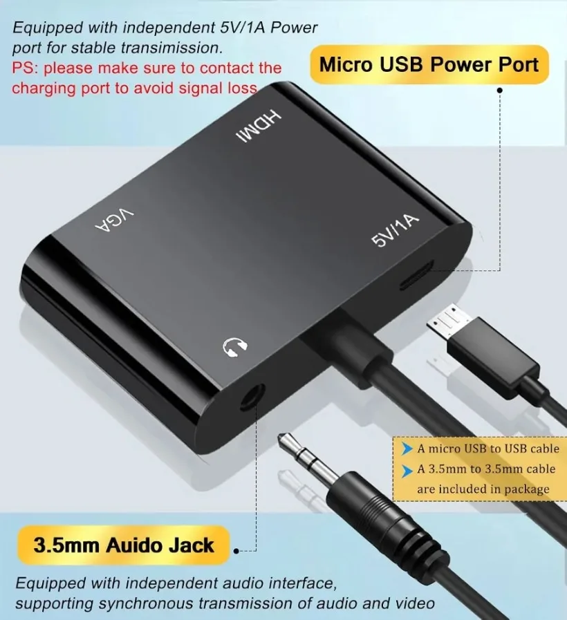 2-in-1 HDTV TO VGA+HDTV Adapter Converter 4K@30HZ Suitable for desktop Computers Laptops Monitors Projectors HDTV Plug and Play