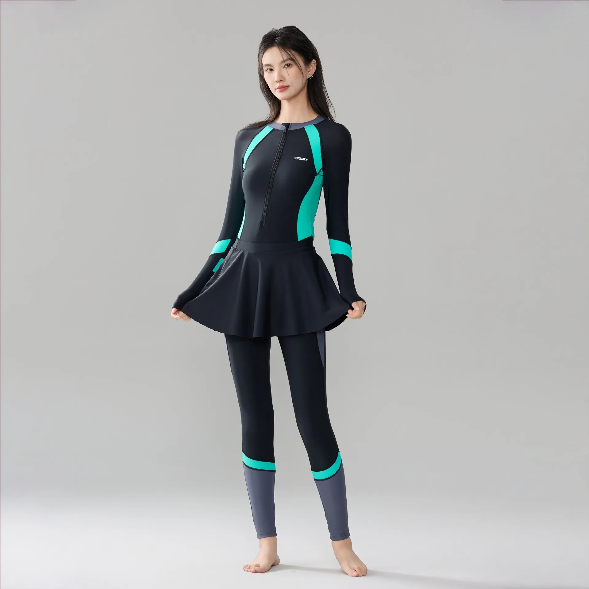 Women UV Protection Full Body WaterProof Surfing Beach Swim Rash Guard One Piece Long Sleeve Quick-Dry Bathing Athletic SwimWear