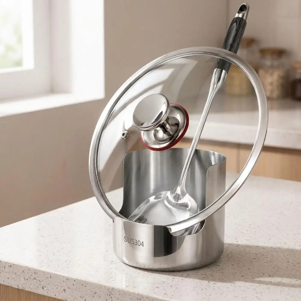 Stainless Steel Pot Lid Storage Rack Heat-Resistant Non-Slip Spatula Holder Vertical Stable Soup Spoon Rest Dinning Table
