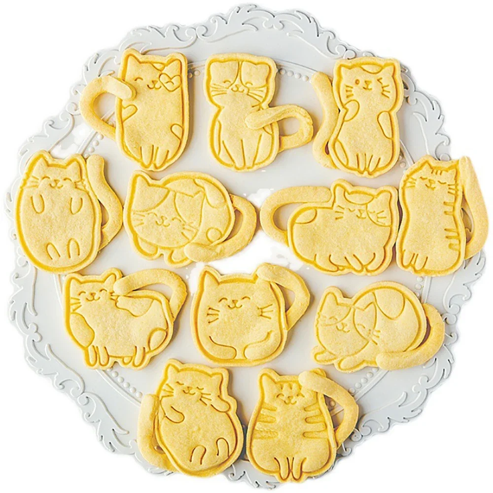 Cute Cat Cookie Plunger Cutters Fondant Cake Mold Biscuit Sugarcraft Cake Decorating Tools