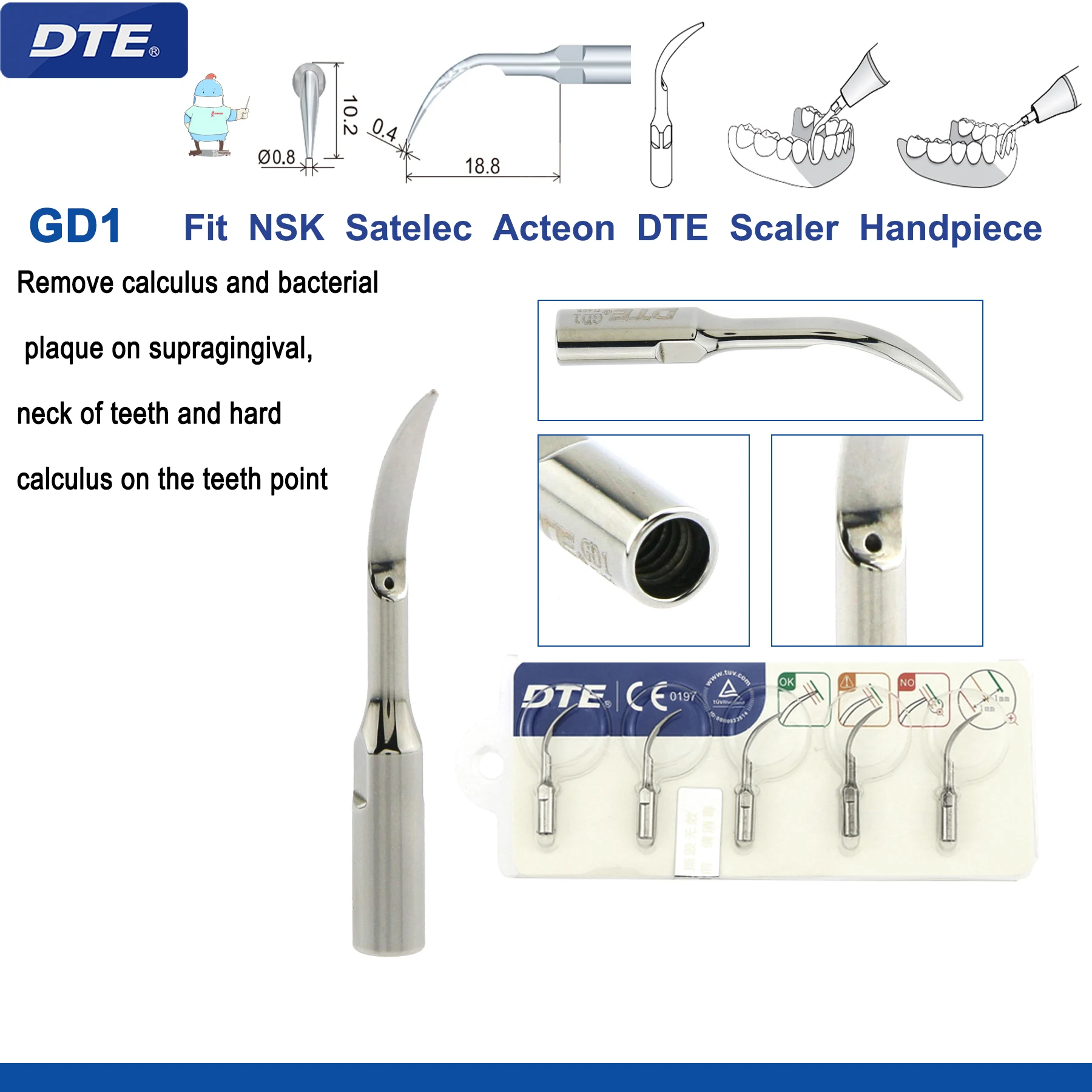 Originele Specht DTE Tandheelkundige Scaler Tips Ultrasone Scaling Tip G1-G8 GD1-GD8 Voor tanden reinigen Fit EMS NSK Satelec Acteon