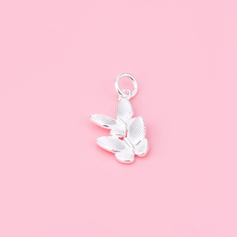 Butterfly Pendant Double butterfly Pendant Flower pendant Love Accessory S925 sterling silver Crystal bracelet DIY accessory