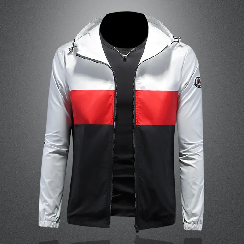 

Men's Printed Hooded Jaet Thin Spring New Sle Big Size Color Blo Polyester Fabric Long Sve Youth Faion Casual Coat