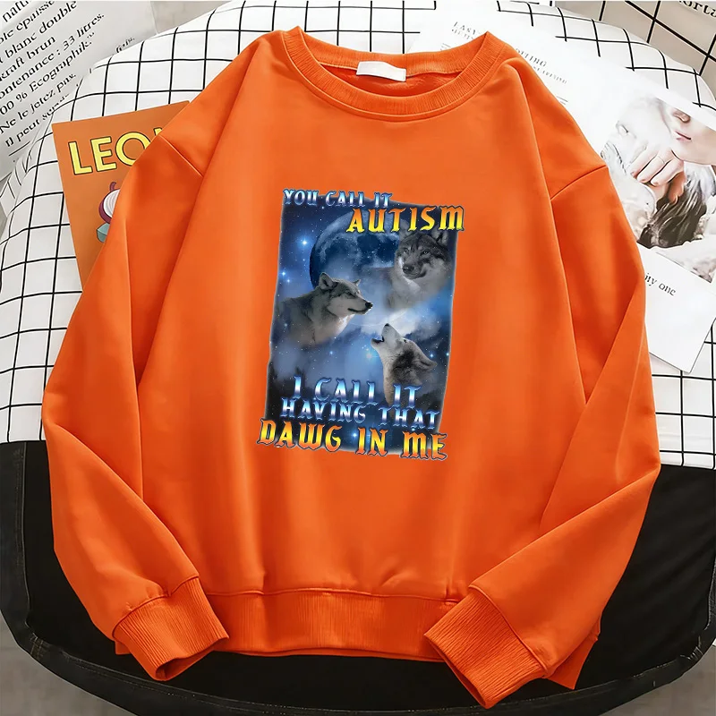 

Vintage Autism Wolf Design Solid Hoodies Basic Warm Fleece Sweatshirt Womens Breathable O-Neck Pullover Casual Female Clothes
