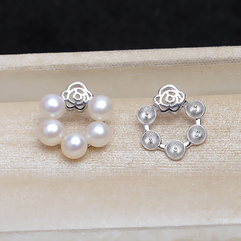 

Flower Gorgeous 925 Sterling Silver Earrings Base Findings Jewelry Parts Fittings Women's Accessories for Pearls Beads