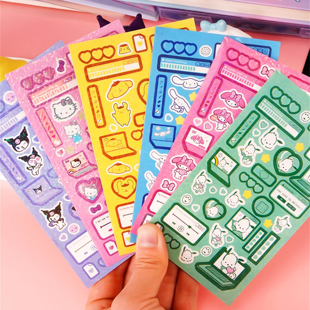 Sanrio Hello Kitty Stickers Kuromi Cinnamoroll KT Cat Cartoon Hand Acount Journals DIY Decorative School Supplies Kids Toys