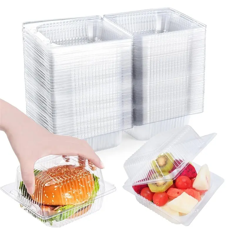 AB46-Disposable Plastic Hinged Food Containers 100 Pcs Clear Clamshell Take Out Boxes With Lids For Sandwiches For Burgers, Cake