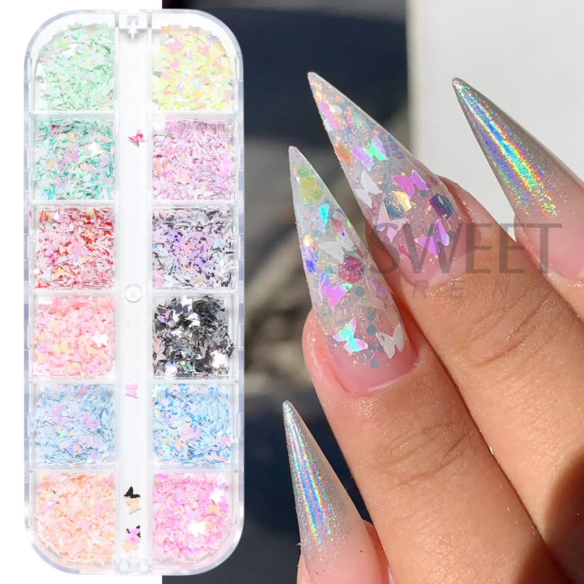 2 Boxes Butterfly Series Nail Sequins Holographic Design Macarons Aurora Butterflies Slices Spangles DIY Summer Manicure Glitter