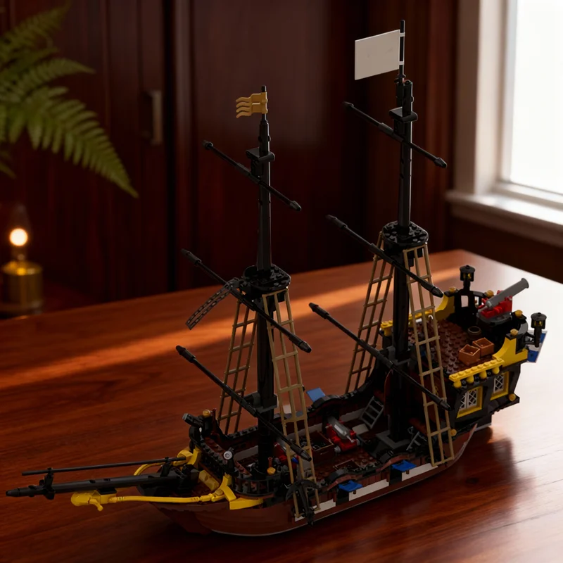 735pcs MOC Caribean Clipper Rebuild Imperial Pirates Model Building Blocks Bookshelf Decor, Home Decor Room Decor Gift For Boys