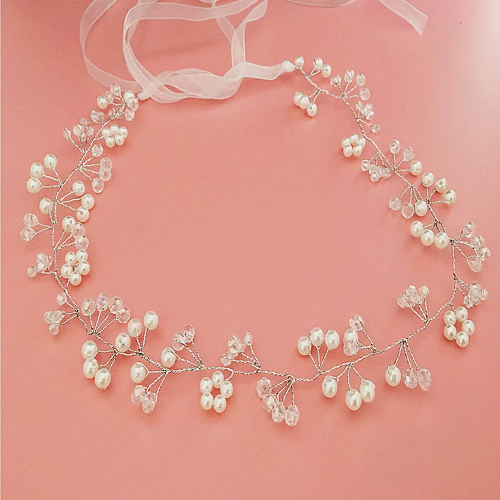 Crystal Pearl Wedding Bridal Headband Silver Beads Rhinestones Romantic Elegant Hairband for Wedding Party Photography Hair