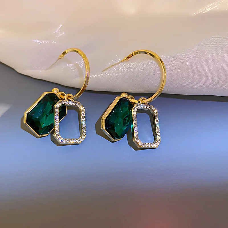 Orecchini da festa vintage di colore verde per le donne Strass Lucido Gioielli di lusso luminosi Ciondolo esagerato Accessori sexy Regali