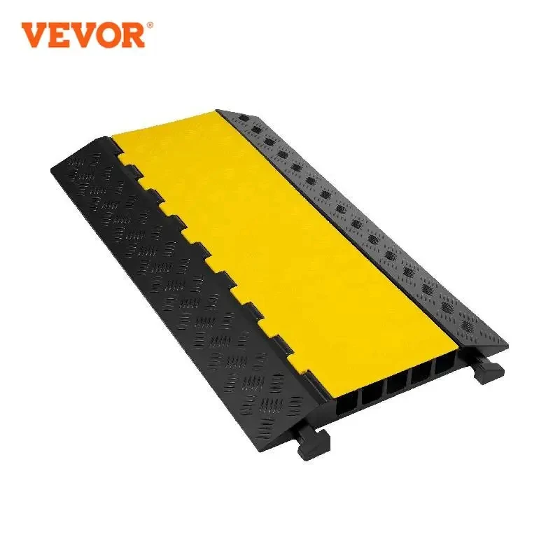 VEVOR 1 Pack 5/3  Channels Cable Protectors Ramp Heavy Duty Cable Cover Guard Wire Cord Ramp Driveway Rubber Traffic Speed Bumps