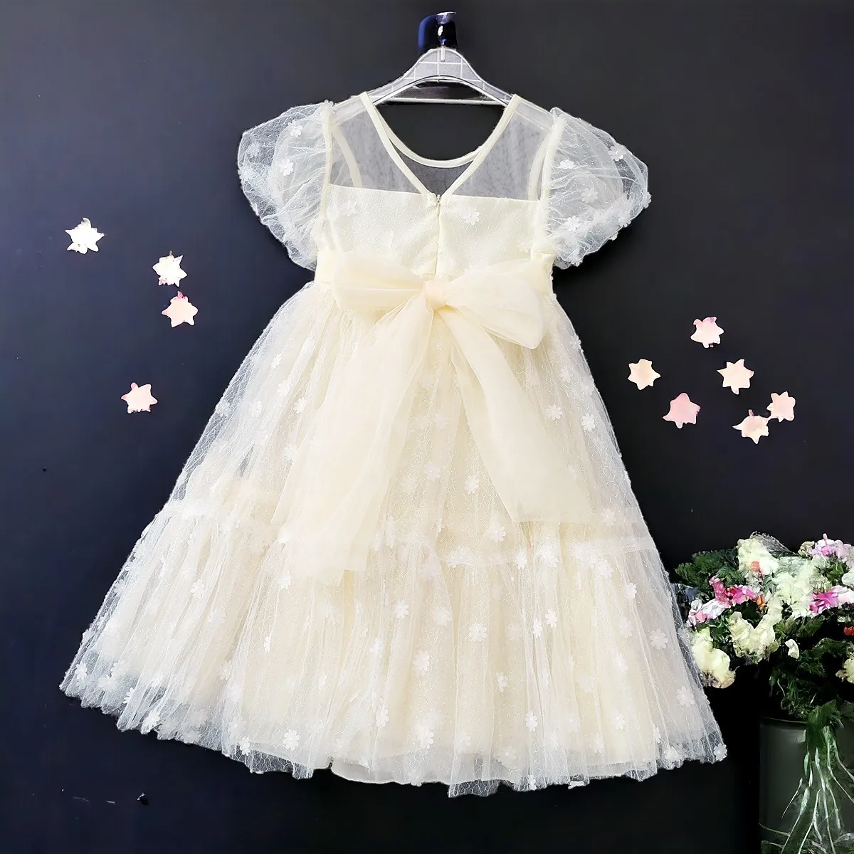 Baby Kids Lace Prom Dresses for Girls Outfits Bohemia Summer Short Sleeve Children Princess Lolita Costumes 5 7 9 10 11 13 Years