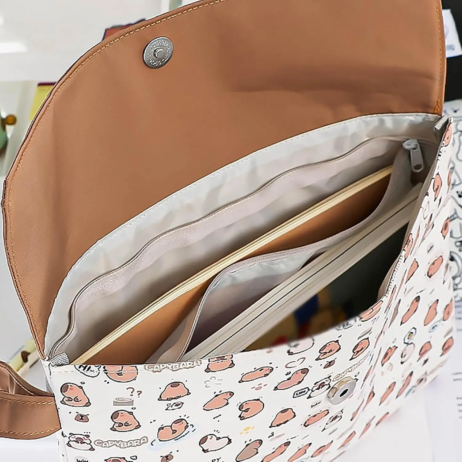 1 borsa per file Capybara A4, borsa pieghevole in tessuto morbido per cani da cartone animato, tasca per organizer per documenti, borsa per buste A7860