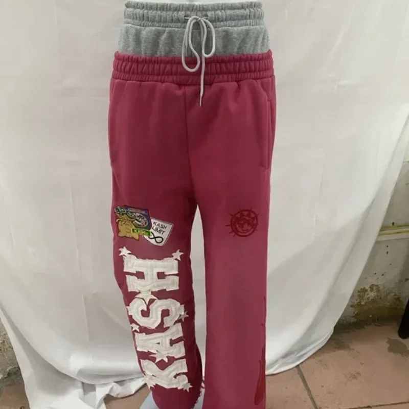 الخريف الاتجاه شارع العليا INS الرجال النساء فضفاضة عادية مستقيم الساق مزدوجة الخصر الأمريكية رسالة مطرزة الرباط السراويل #2