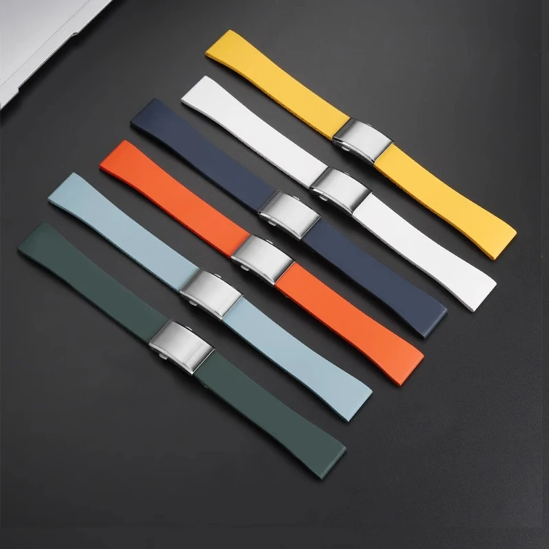 Pasek 18mm 19mm 20mm 21mm 22mm FKM do zegarka Cartier Rolex Breitling Longines Omega Swatch z mechanizmem szybkiego uwalniania Niebieski zielony biały