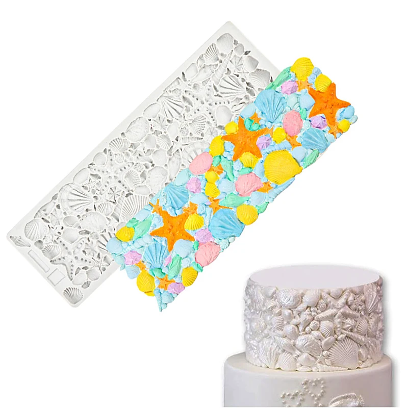 Sea Theme Ocean Shell Conch Fondant Silicone Mold For Cake Border Brim Sugarcraft Decorating Tools Embossing Mat Kitchen Baking