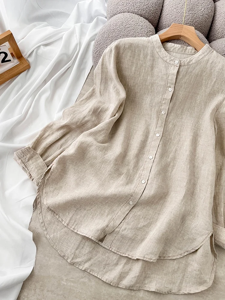 Gola de linho retrô de alta qualidade irt feminino primavera outono japonês Sle simples artístico solto emagrecimento midi algodão linho...