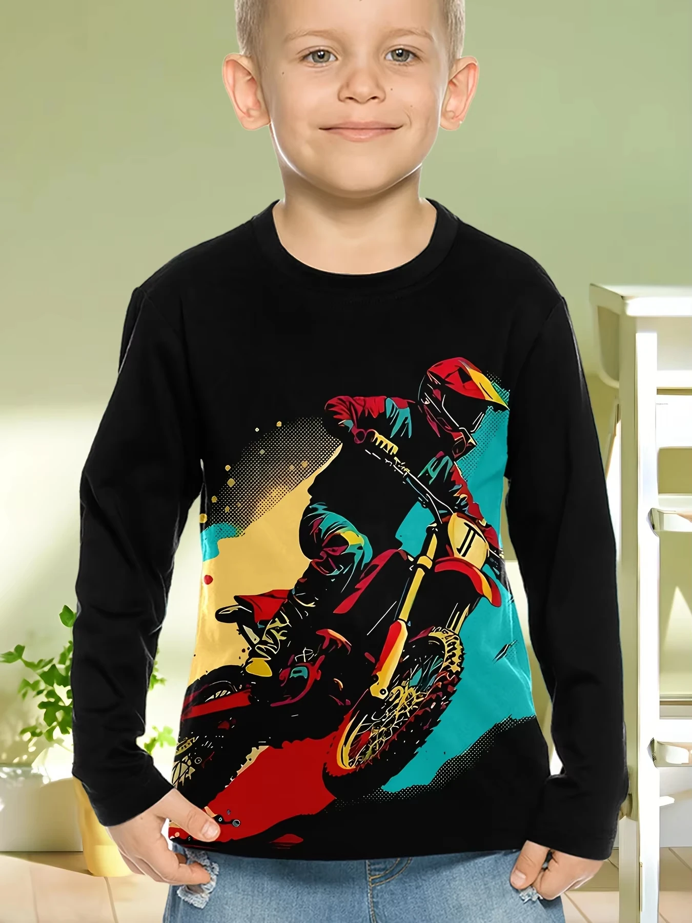 MTB Motocross Rennwagen Splash Grafik Langarm-T-Shirt Familien-Set Offroad-Sport Freizeitkleidung Bedrucktes T-Shirt – Detail 11