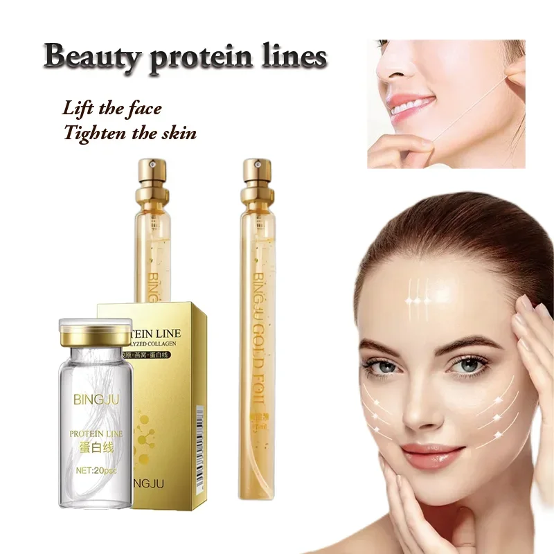 Soluble Face Lifting Threads Collagen Facial Essence Protein Peptide Gold Silk Wire Face Serum for Anti-Aging Firming Skin