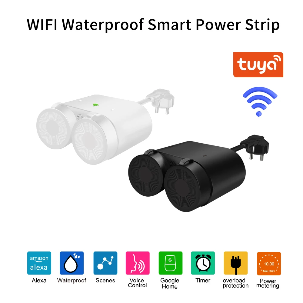 lincukoo WIFI Waterproof Smart Power Strip 3680W power metering 2EU sockets Support Tuya, Alexa, Google Home Voice control