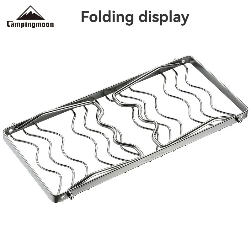 CAMPINGMOON MS-1111 رف موقد صغير قابل للطي من الفولاذ المقاوم للصدأ مع شبكة شواء ممتدة من النوع S متوافقة مع رف موقد غاز مزدوج #5
