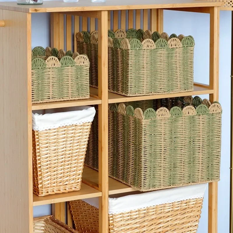 Simple weaving storage basket, large capacity household bedroom toy sorting basket, study miscellaneous storage box, dirty cloth