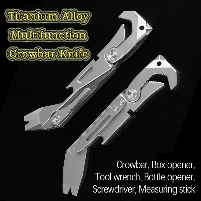 

Titanium AlloyMultifunctional Outdoor Tool Knife Bottle Opener Screwdriver Tool Wrench Crowbar Measuring Ruler EDC self-defense