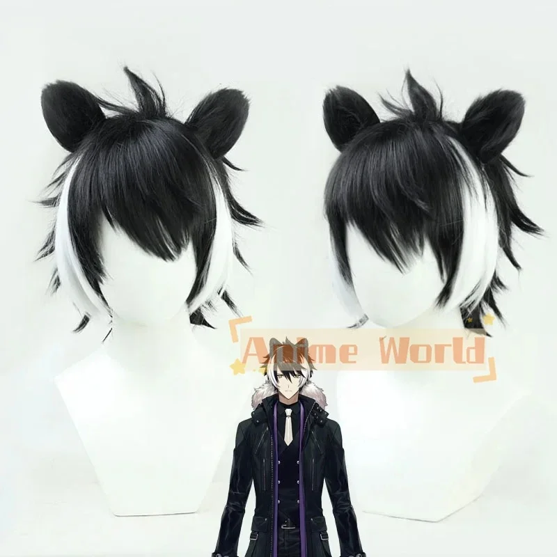 Vtuber Youtuber Kageyama Shien Cosplay Wig with Ears Black White Short Anime Synthetic Hair Halloween Carnival Party Role Play