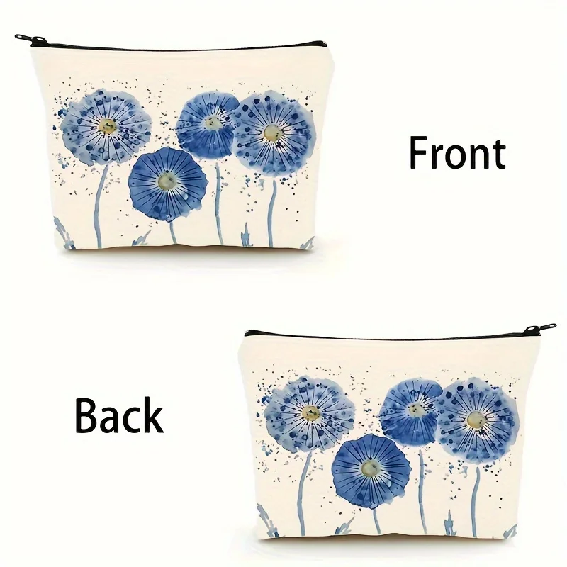 수채화 파란색 꽃 화장품 가방 - 여성용 귀여운 다기능 지퍼 파우치, 보석 보관 가방