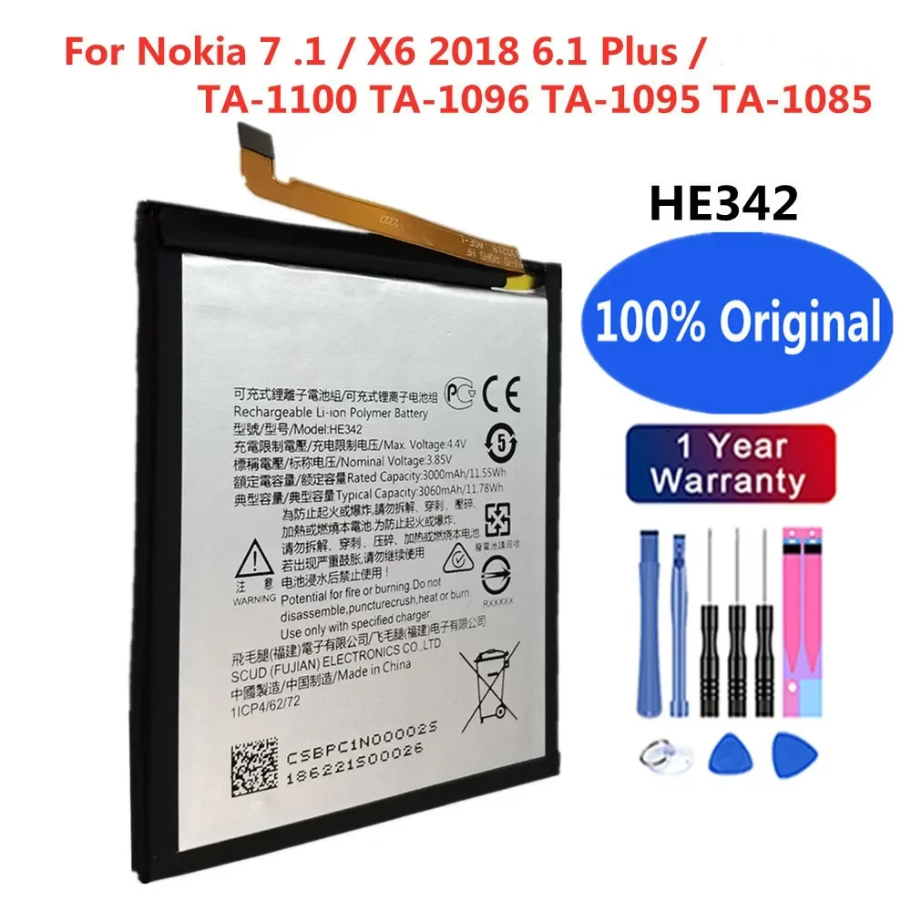 HE342 Replacement Battery For Nokia 7.1 / Nokia X6 2018 6.1 Plus TA-1100 TA-1096 TA-1095 TA-1085 Mobile Phone Battery + Tools