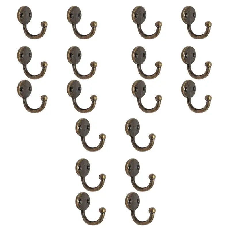 

ABUL-Lot 18Pcs Retro Coat Hat Hook Door Wall Hanger Alloy 35 X 30Mm -Bronze