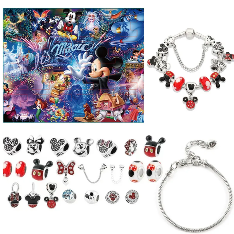 New Stitch Mickey Christmas Advent Calendar Disney Bracelets 24 Days Xmas Countdown Calendar Diy Jewelry Making Kit Girl Gift