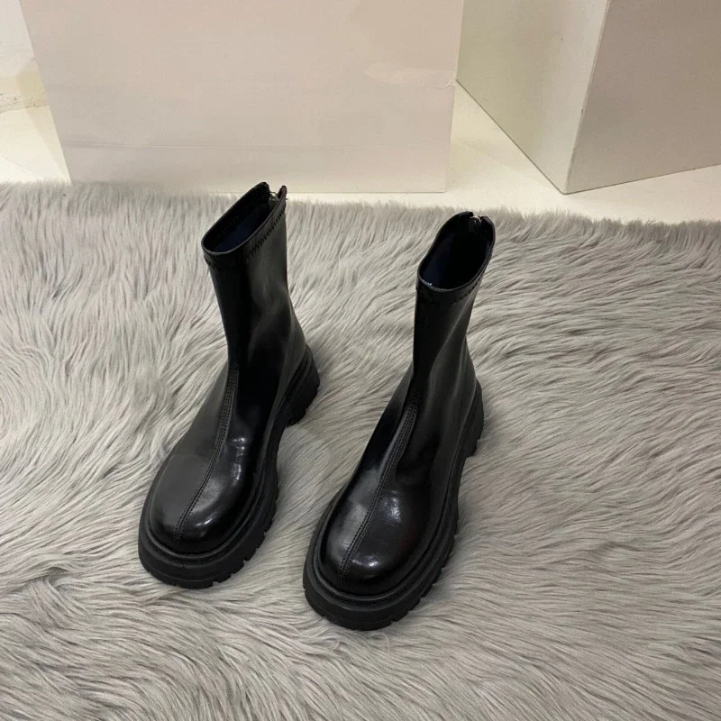 2024 nuove scarpe con plateau stivali da donna punta tonda cerniera primavera autunno moda caviglia femminile Botines De Mujer Chelsea Boots