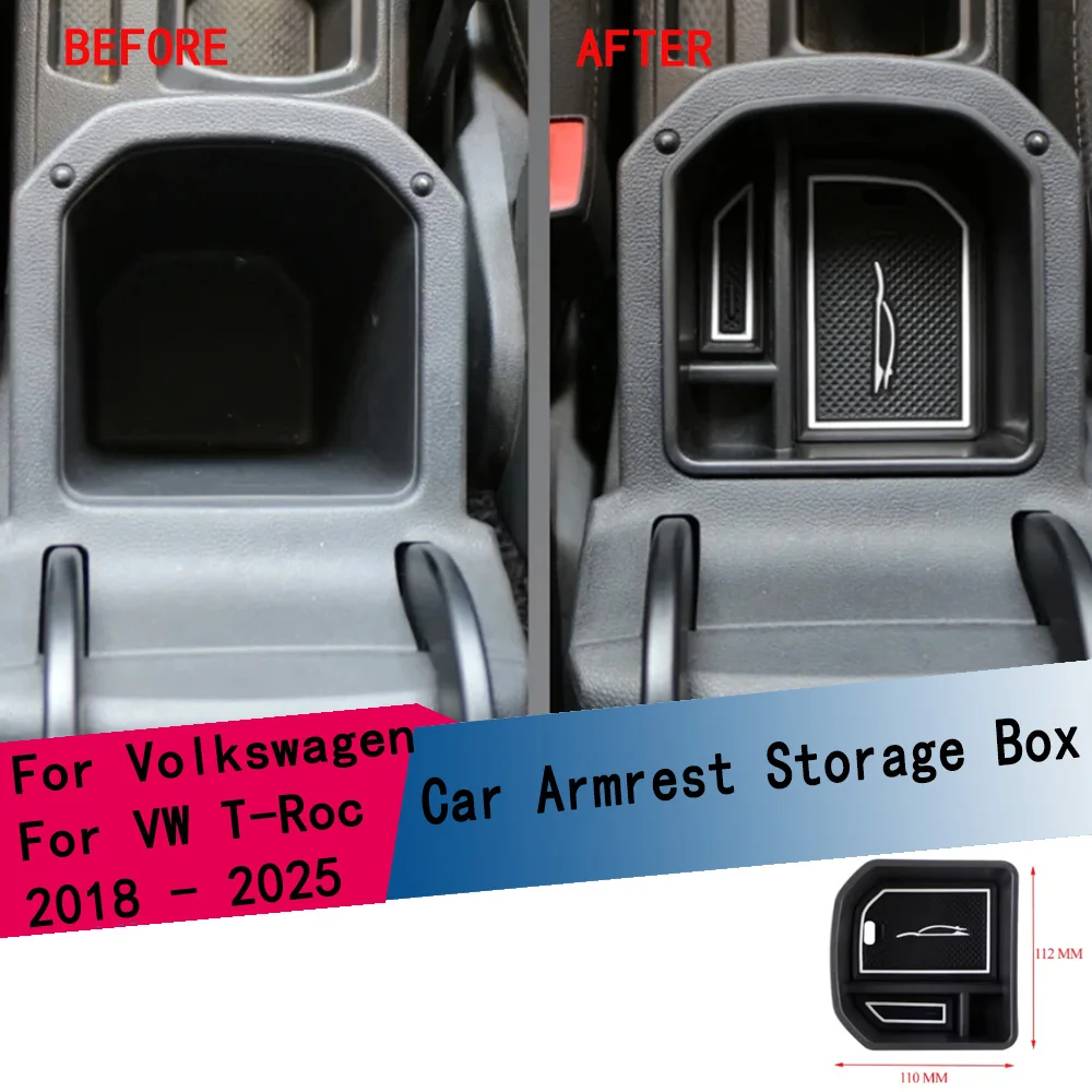 ABS Auto-Armlehnen-Aufbewahrungsbox für Volkswagen VW T-Roc Troc 2018 2019 2020 2021 2022 2023 2024 2025 Mittelkonsolen-Ablagefach Zubehör