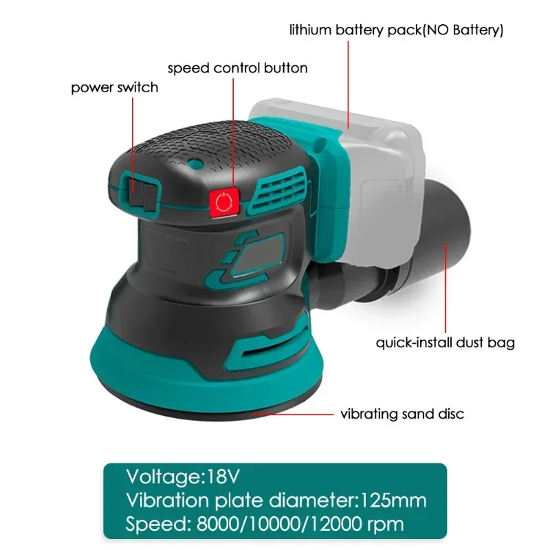 Ponceuse électrique à moteur sans balais, batterie au lithium, meuleuse à bois, bois, métal, cirage, polissage, rectifieuse pour Makita, 125mm