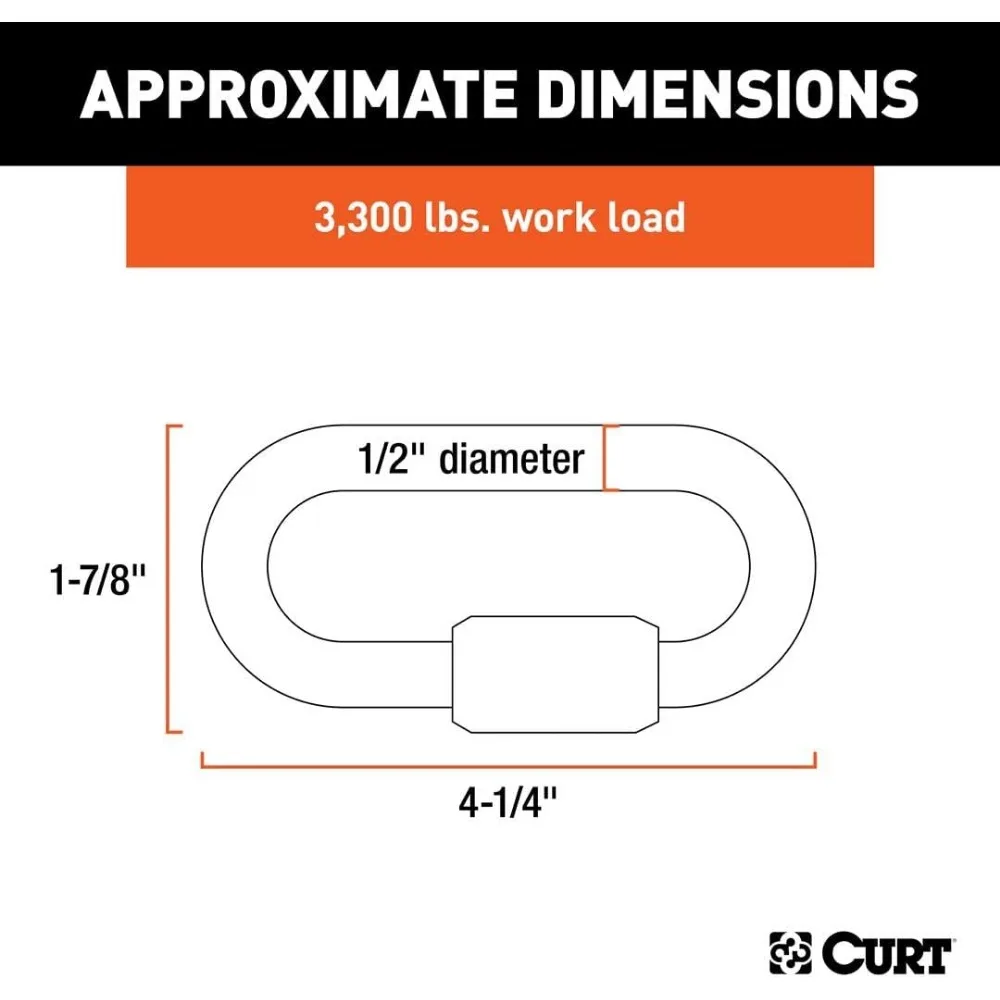 Clip de mosquetón con gancho de cadena de seguridad para remolque de alta resistencia, 1/2 pulgada de diámetro, resistencia a la rotura de 16.500 libras