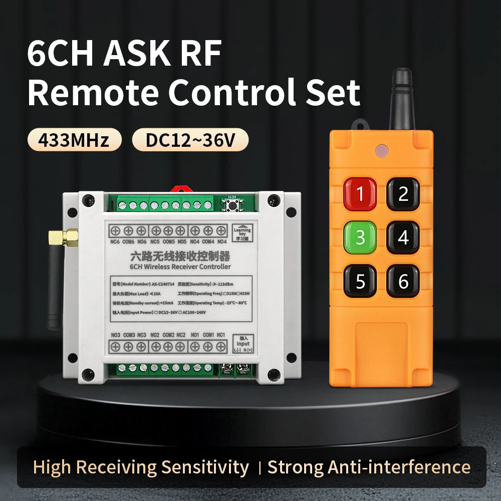 universal DC 12V  24V 36V  48V 10A 6CH relay RF Wireless radio Remote Control  switch  433 mhz farm/Industrial/agricultural